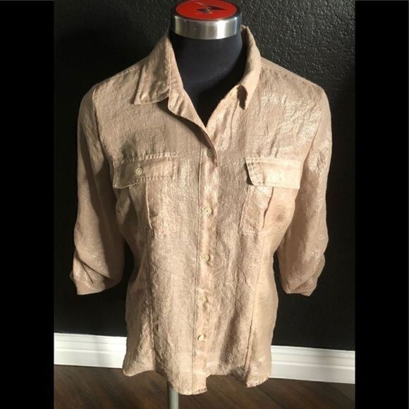 Calvin Klein Iridescent Gold Sheer Blouse - Picture 3 of 10